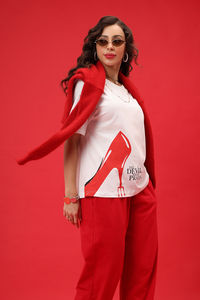Zivame Devil Wears Prada Knit Cotton Loungewear Set - Flame Scarlet — thumbnail 2